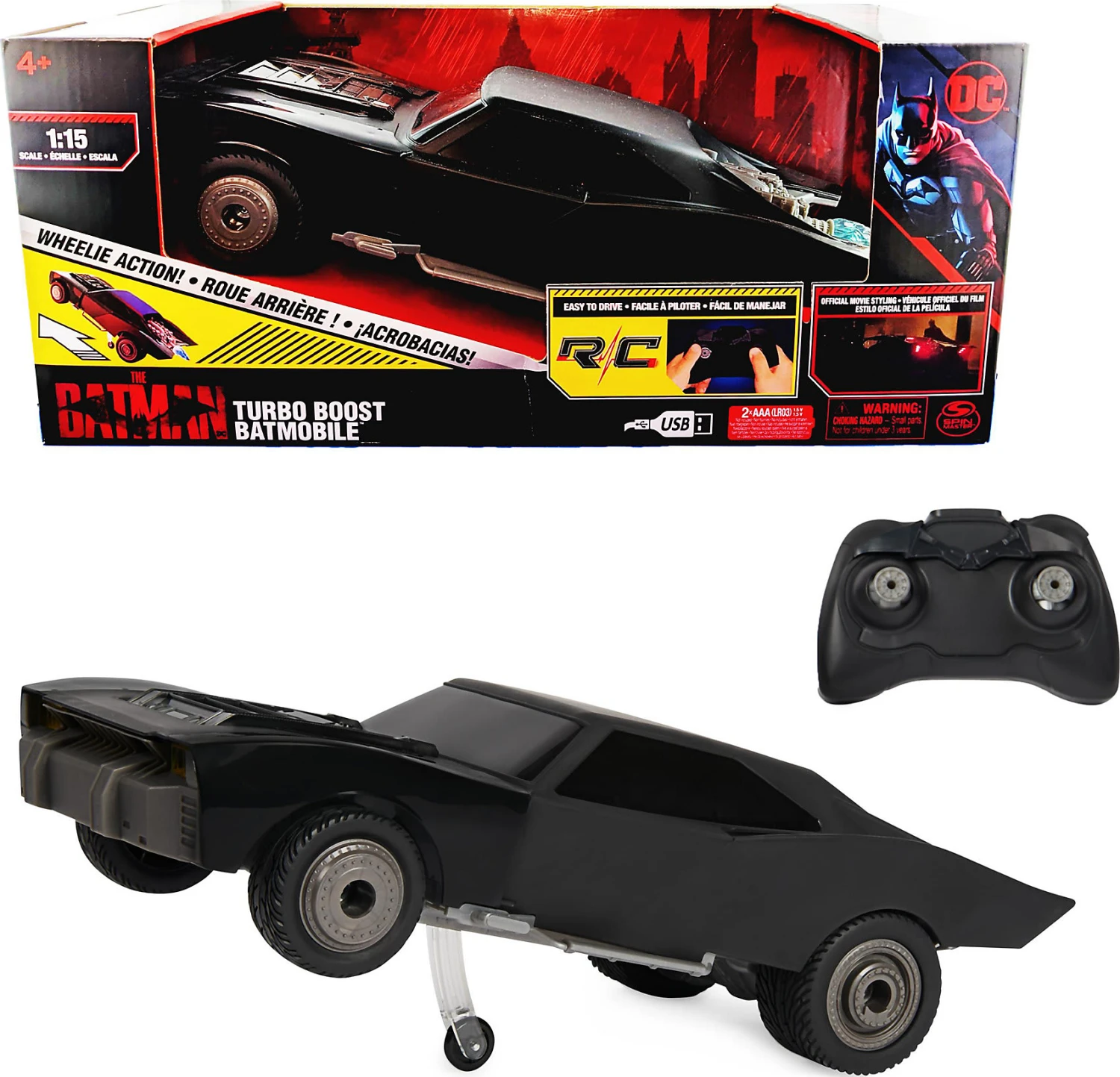 SPIN MASTER Batman "The Batman" Ferngesteuertes Turbo Boost Batmobile Mit Wheelie-Funkt...
